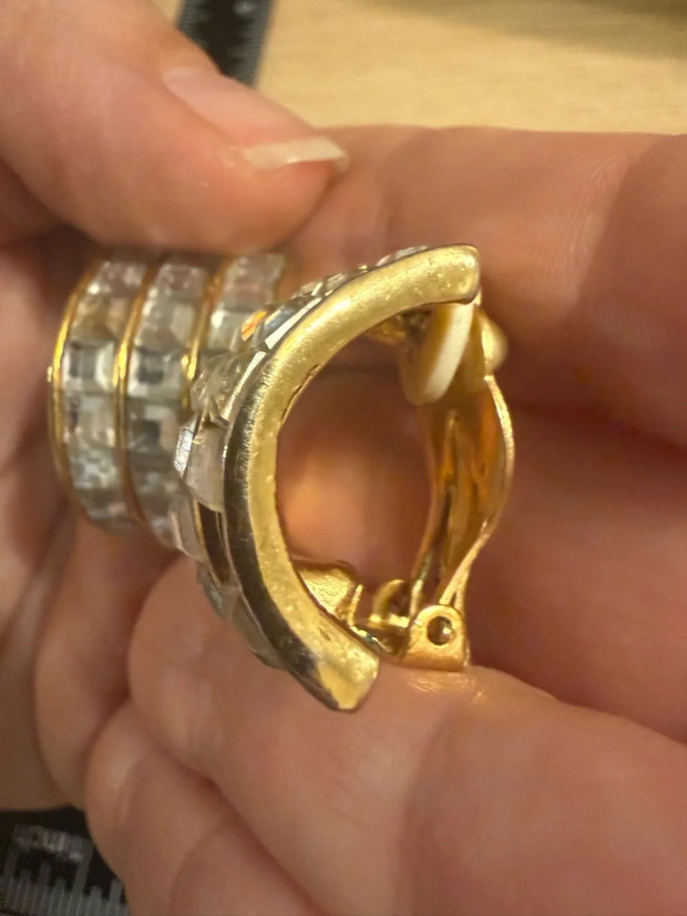Gold-Tone Clear Crystal Triple-Row Clip‎ Earrings